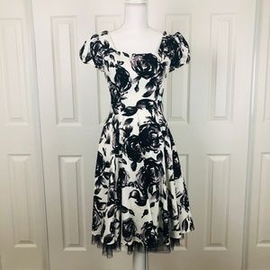 H&R London black and white cotton floral dress